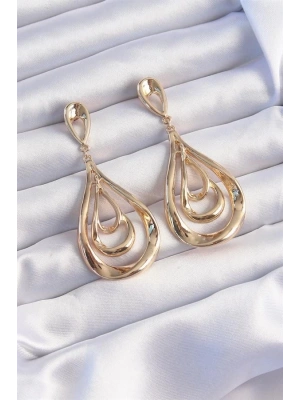 Pirinç Gold Renk Kıvrımlı Damla Görünüm Sallantılı Küpe