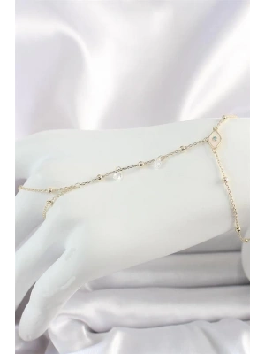 Pirinç Gold Renk Mavi Taşlı Göz Figür Topçuk Detaylı Kadın Şahmeran