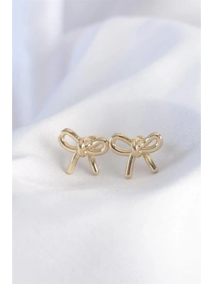 Pirinç Gold Renk Minimal Fiyonk Küpe