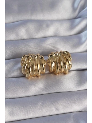 Pirinç Gold Renk Tırtıklı Bombe Model Küpe