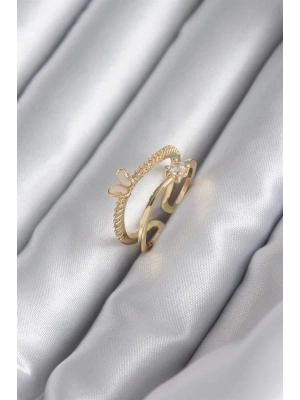 Pirinç Gold Renk Zirkon Taş Detay Kelebek Model Kadın Yüzük