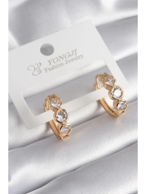 Pirinç Gold Renk Zirkon Taşı Kalp Detay Kadın Küpe