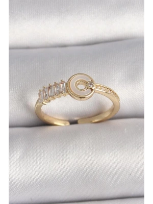 Pirinç Gold Renk Zirkon Taşlı Ayarlanabilir Kadın Yüzük