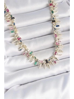 Pirinç Gold Renk Zirkon Taşlı Diken Model VIP Seri Kadın Kolye