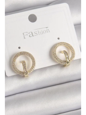 Pirinç Gold Renk Zirkon Taşlı Halka Model Kadın Küpe
