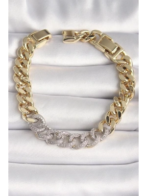 Pirinç Gold Renk Zirkon Taşlı Halka Zincir Xuping VIP Seri Exculusive Kadın Bileklik