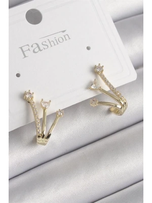 Pirinç Gold Renk Zirkon Taşlı Kadın Küpe