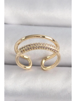 Pirinç Gold Renk Zirkon Taşlı Kadın Yüzük