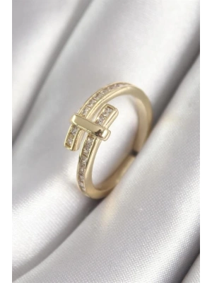 Pirinç Gold Renk Zirkon Taşlı Kadın Yüzük