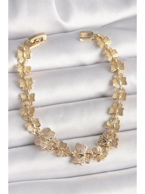 Pirinç Gold Renk Zirkon Taşlı Kelebek Model Zincir Kadın Bileklik