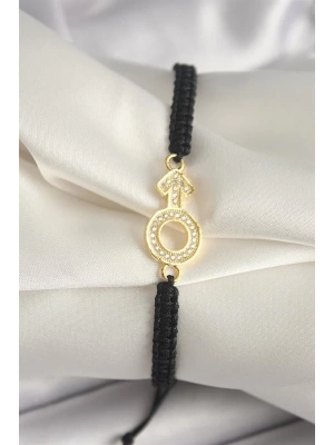 Pirinç Gold Renk Zirkon Taşlı Mars Figür Asansörlü Makrome Model Kadın Bileklik