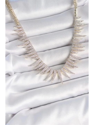 Pirinç Gold Renk Zirkon Taşlı Sivri Model VIP Seri Kadın Kolye