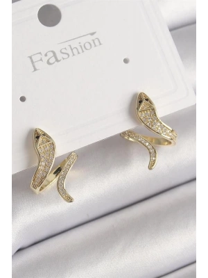 Pirinç Gold Renk Zirkon Taşlı Yılan Model Kadın Küpe