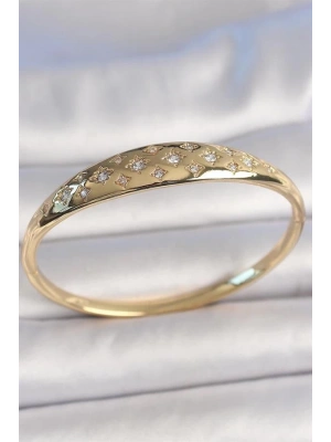 Pirinç Gold Renk Zirkon Taşlı Yıldız İşlemeli Kadın Kelepçe