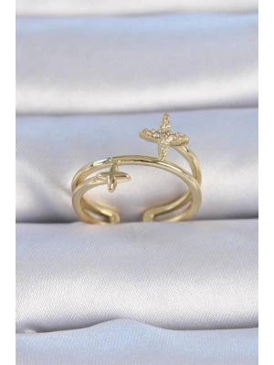 Pirinç Gold Renk Zirkon Taşlı Yıldız Model Kadın Yüzük
