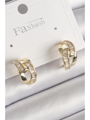 Pirinç Gold Renk Zirkon Taşlı Zincir Model Kadın Küpe