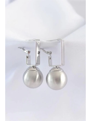 Pirinç Gümüş Renk Dikdörtgen Detay Oval Küpe