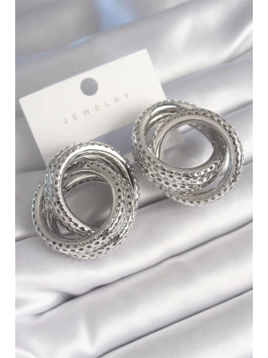 Pirinç Gümüş Renk Geçme Halka Model İşleme Detay Kadın Küpe