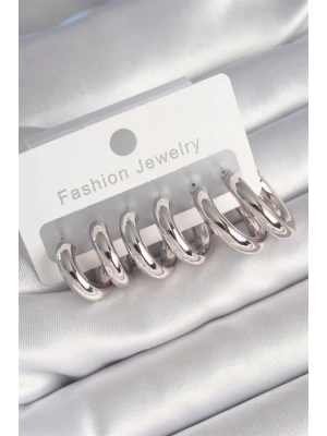 Pirinç Gümüş Renk Halka Kadın Küpe Seti