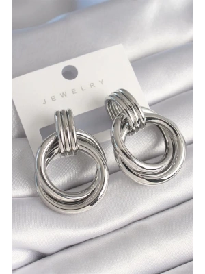 Pirinç Gümüş Renk Halka Model Kadın Küpe