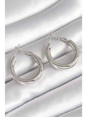 Pirinç Gümüş Renk Halka Model Kadın Küpe