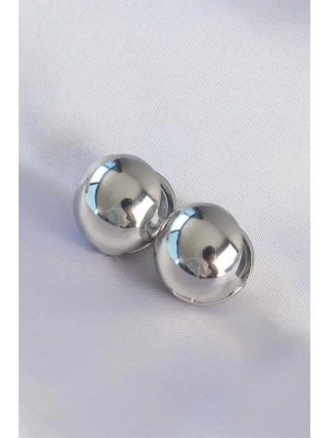 Pirinç Gümüş Renk İçi Boş Minimal Topçuk Küpe