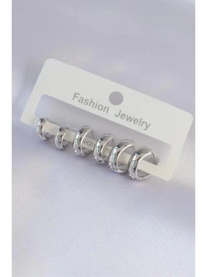 Pirinç Gümüş Renk Oval Bombeli Küpe Seti