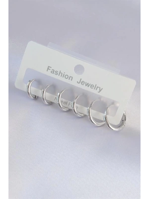 Pirinç Gümüş Renk Oval Küpe Seti