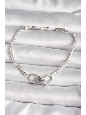 Pirinç Gümüş Renk Su Yolu Zirkon Taşlı Model Kadın Bileklik