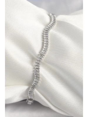 Pirinç Gümüş Renk Su Yolu Zirkon Taşlı Model Kadın Bileklik