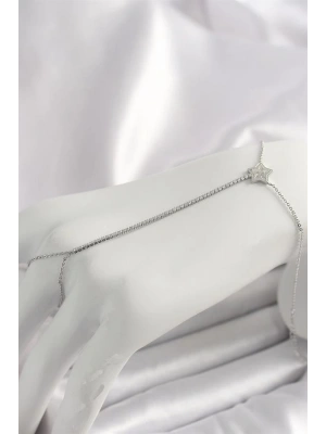 Pirinç Gümüş Renk Su Yolu Zirkon Taşlı Yıldız Model Kadın Şahmeran