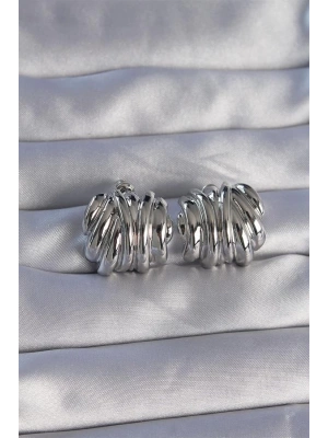 Pirinç Gümüş Renk Tırtıklı Bombe Model Küpe