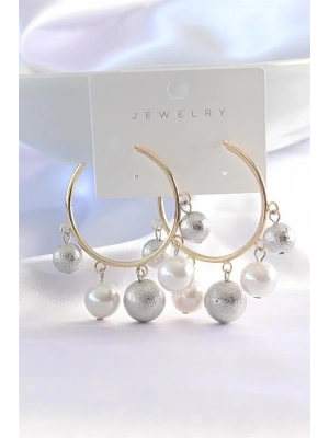 Pirinç Gümüş Renk Topçuk Model Gold Renk Halka Küpe