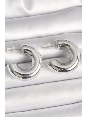 Pirinç Gümüş Renk Yarım Halka Model CCB Kadın Küpe