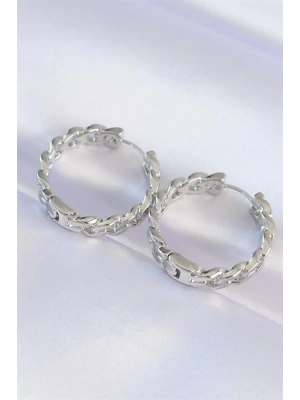 Pirinç Gümüş Renk Zincir Model Halka Küpe