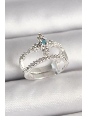 Pirinç Gümüş Renk Zirkon Taşlı Ayarlanabilir Model Kadın Yüzük