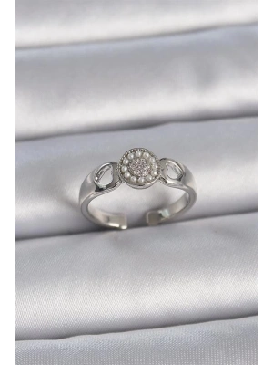 Pirinç Gümüş Renk Zirkon Taşlı İncili Kalp İşleme Detay Ayarlanabilir Model Kadın Yüzük