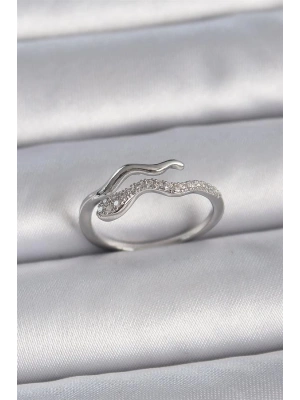 Pirinç Gümüş Renk Zirkon Taşlı Yılan Ayarlanabilir Model Kadın Yüzük