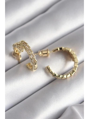 Pirinç Gümüş Renk Zirkon Taşlı Yılan Model Kadın Küpe