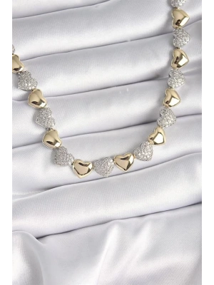 Pirinç Mix Renk Zirkon Taşlı Kalp Model VIP Exclusive Seri Kadın Kolye