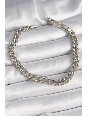 Pirinç Mix Renk Zirkon Taşlı Zincir Model VIP Seri Kadın Bileklik