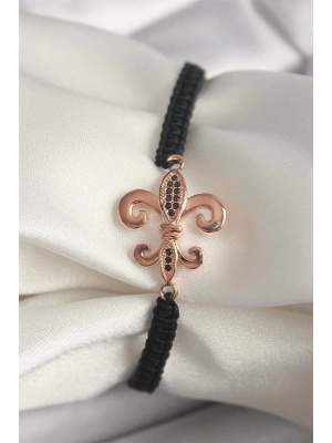 Pirinç Rose Renk Zirkon Taş İşlemeli Zambak Figür Asansörlü Makrome Model Kadın Bileklik