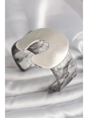 Siyah Mermer Desen Akrilik Plaka Vintage Kadın Bilezik