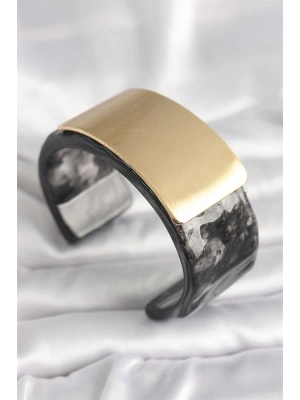 Siyah Mermer Desen Akrilik Plastik Gol Dikdörtgen Plaka Model Vingtage Kadın Bilezik