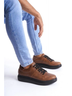 SLW151 Boost Bağcıklı Cilt Erkek Günlük Sneaker Ayakkabı ST - Taba