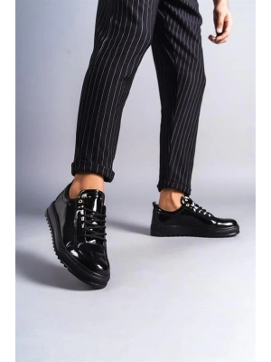 SLW152 Cool Bağcıklı Rugan Erkek Günlük Spor Klasik Ayakkabı ST - Siyah