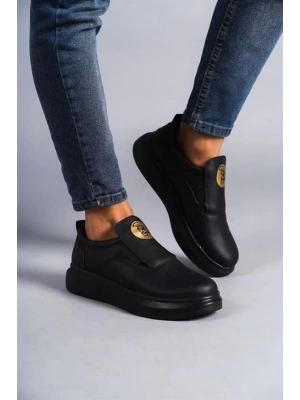 SLW161 Hippo Bağcıksız Cilt Erkek Günlük Sneaker Ayakkabı ST - Siyah