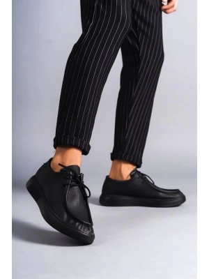 SLW170 Tornado Bağcıklı Cilt Erkek Günlük Spor Klasik Ayakkabı ST - Siyah