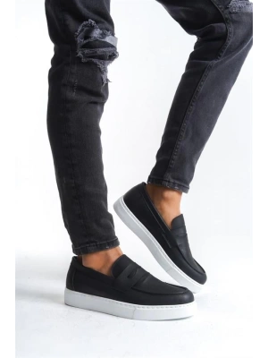 SLW180 Estilo X Bağcıksız Cilt Erkek Günlük Spor Klasik Ayakkabı BT - Siyah