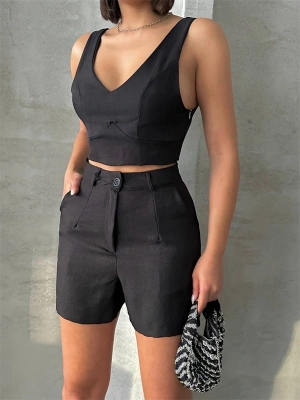 Şortlu keten takım